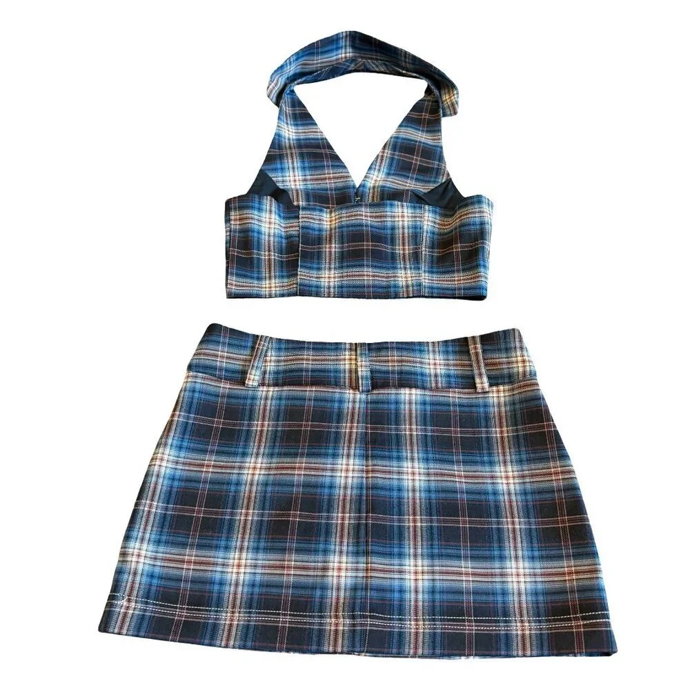 Princess Polly Two Piece Plaid Crop Top Skirt Set Outfit Size 2 Women's NWOT
